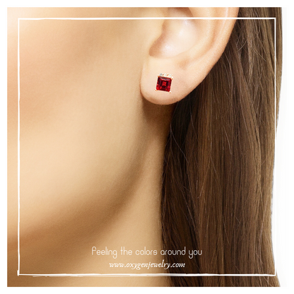 Square Garnet Stud Earrings