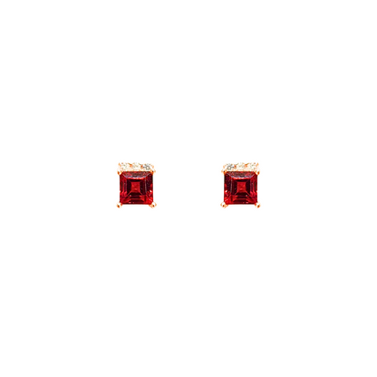 Square Garnet Stud Earrings