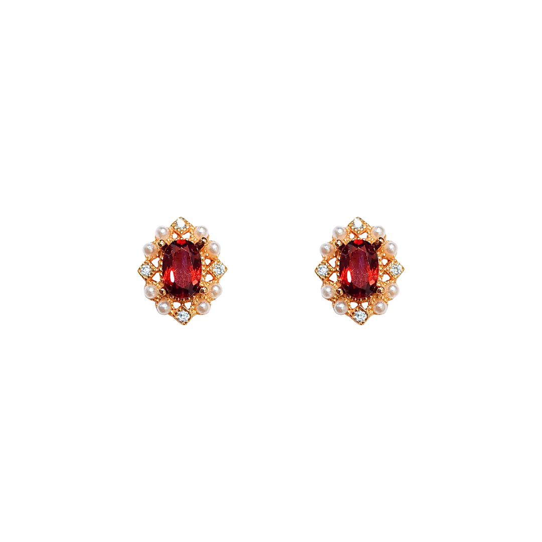 Round garnet stone earrings