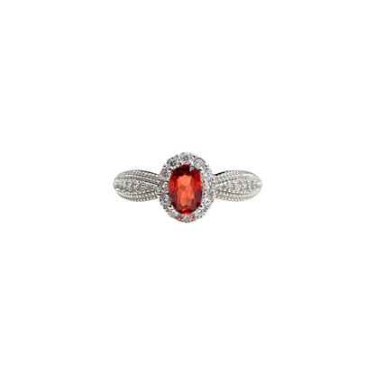 Oval Garnet and Round Zirconia Ring