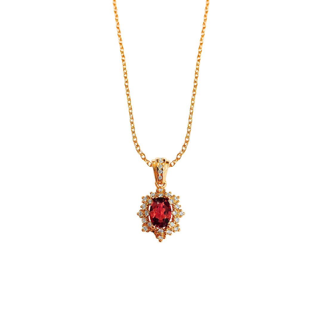 Oval garnet and round zirconia necklace