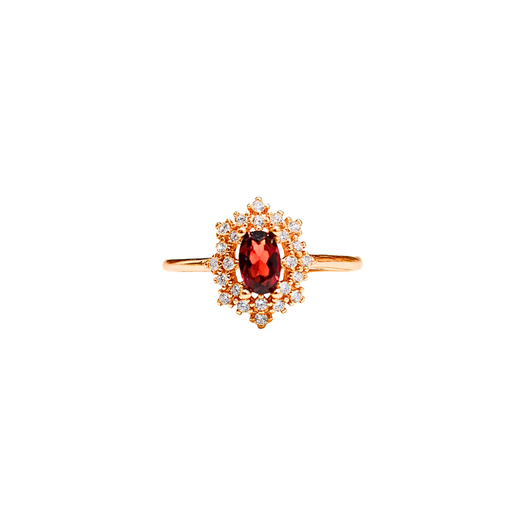 Oval Garnet and Round Zirconia Ring