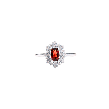 Oval Garnet and Round Zirconia Ring