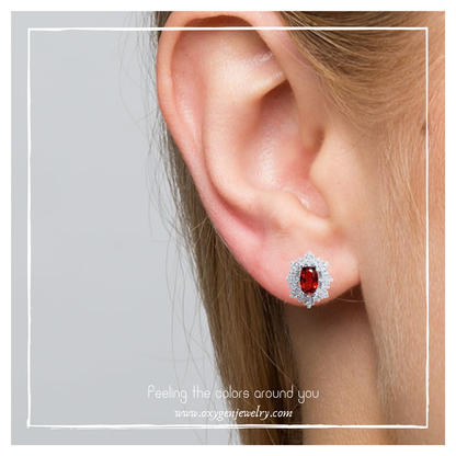 Round garnet stone earrings