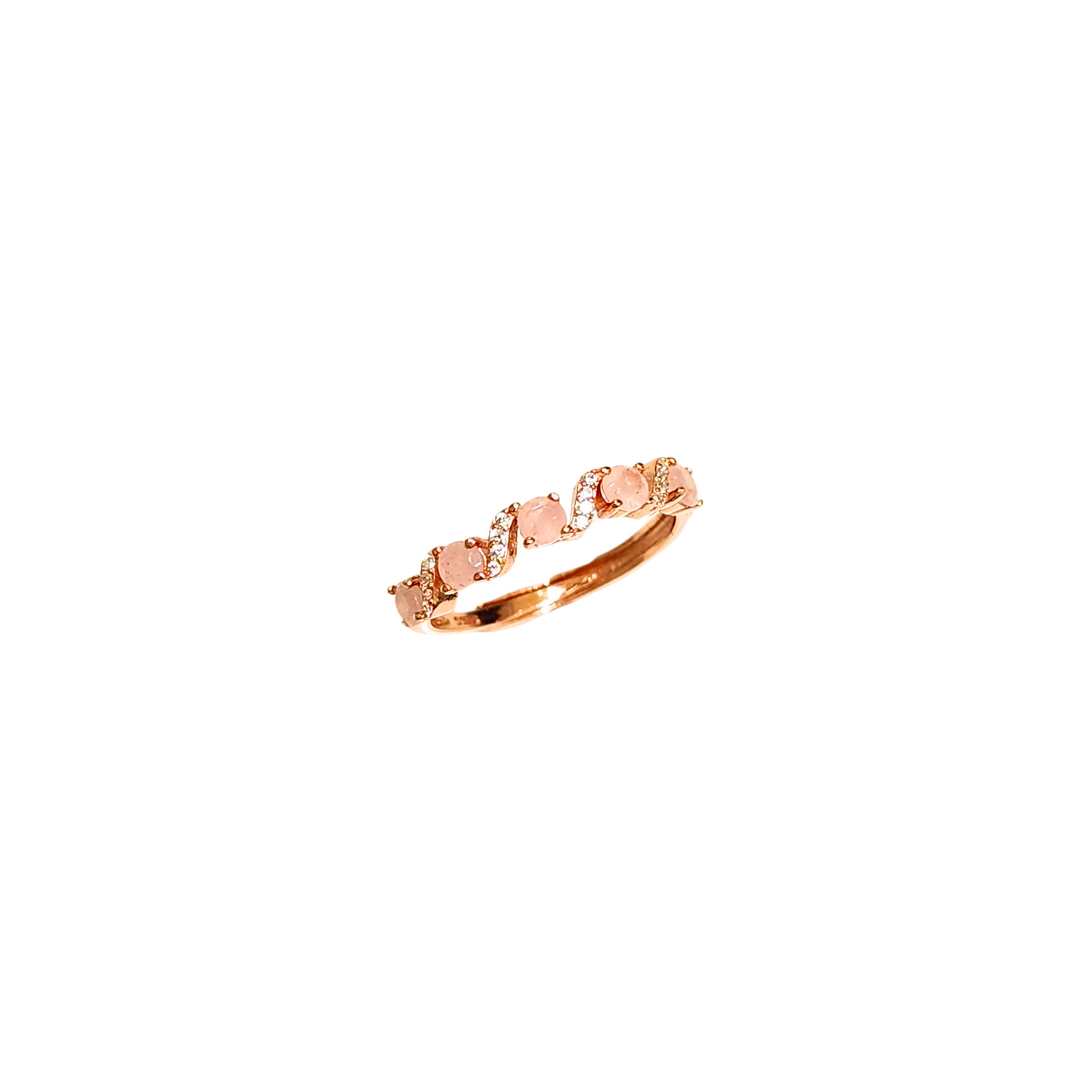 Oval Rose Quartz and Round Zirconia Ring