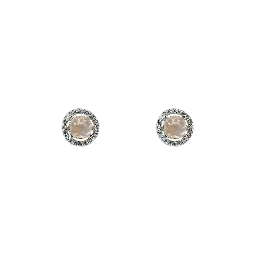 Round rose quartz stone earrings