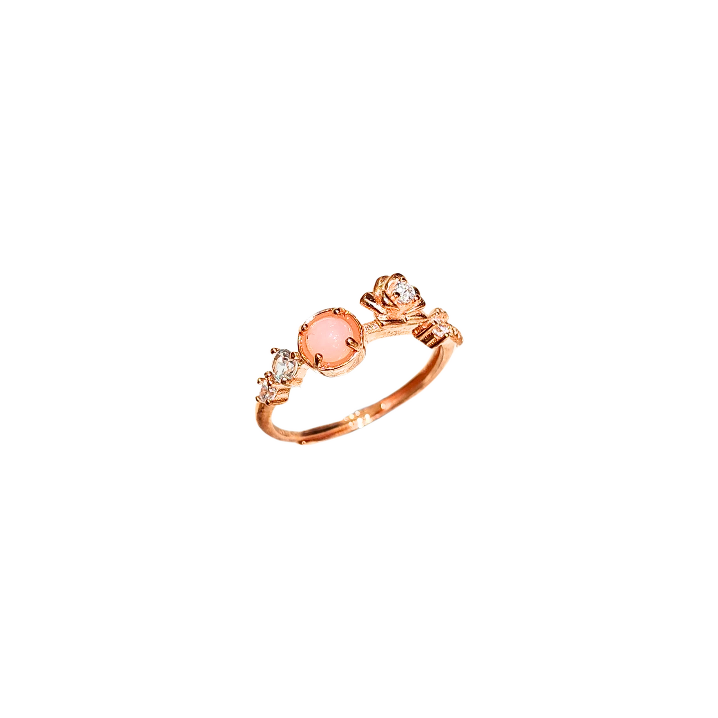 Lucky Clover rose quartz four-leaf clover ring