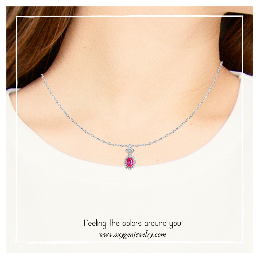 Oval Pink Topaz and Round Zirconia Necklace