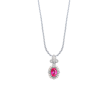 Oval Pink Topaz and Round Zirconia Necklace