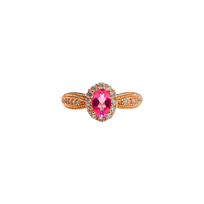 Oval Pink Topaz and Round Zirconia Ring