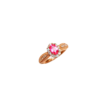 Oval Pink Topaz and Round Zirconia Ring