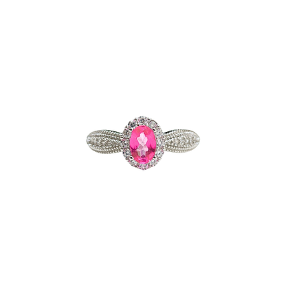 Oval Pink Topaz and Round Zirconia Ring