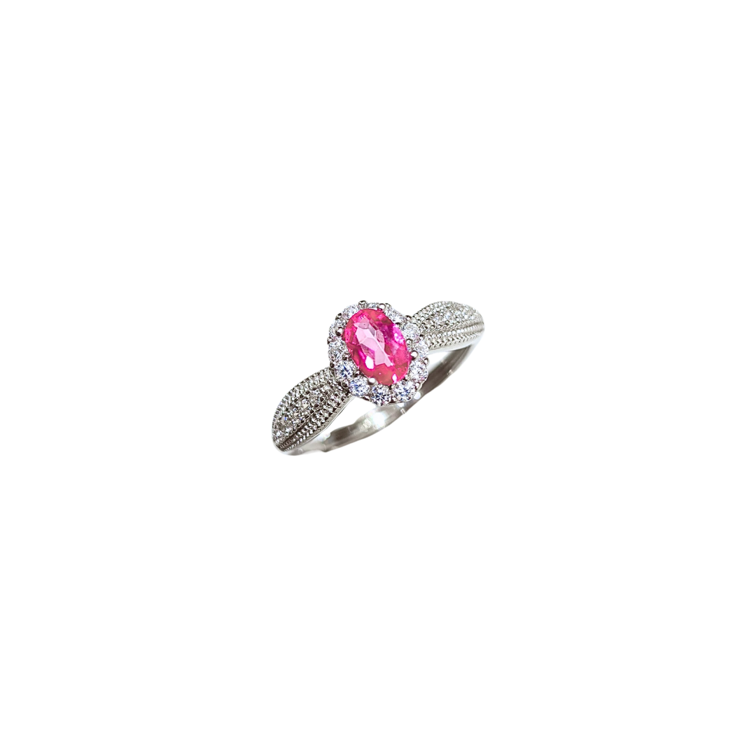 Oval Pink Topaz and Round Zirconia Ring