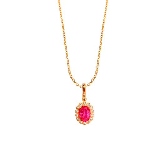 Oval Pink Topaz and Round Zirconia Necklace