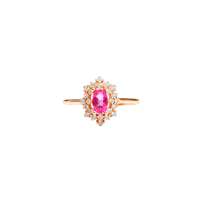 Oval Pink Topaz and Round Zirconia Ring