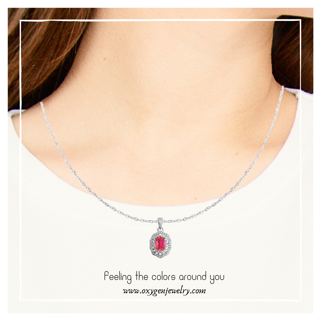 Oval Pink Topaz and Round Zirconia Necklace