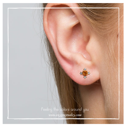 Citrine button edge stud earrings