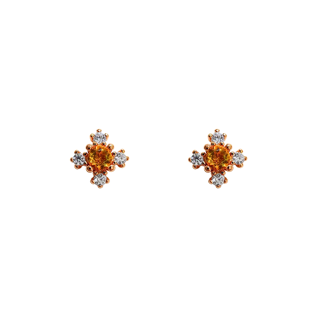 Citrine button edge stud earrings