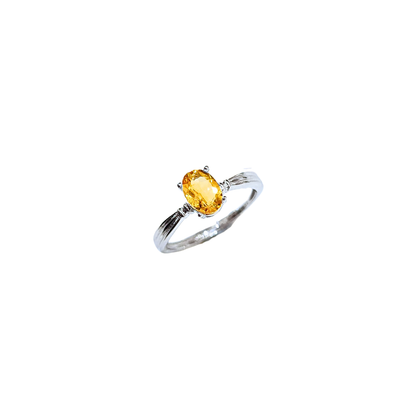 Oval Citrine and Round Zirconia Ring