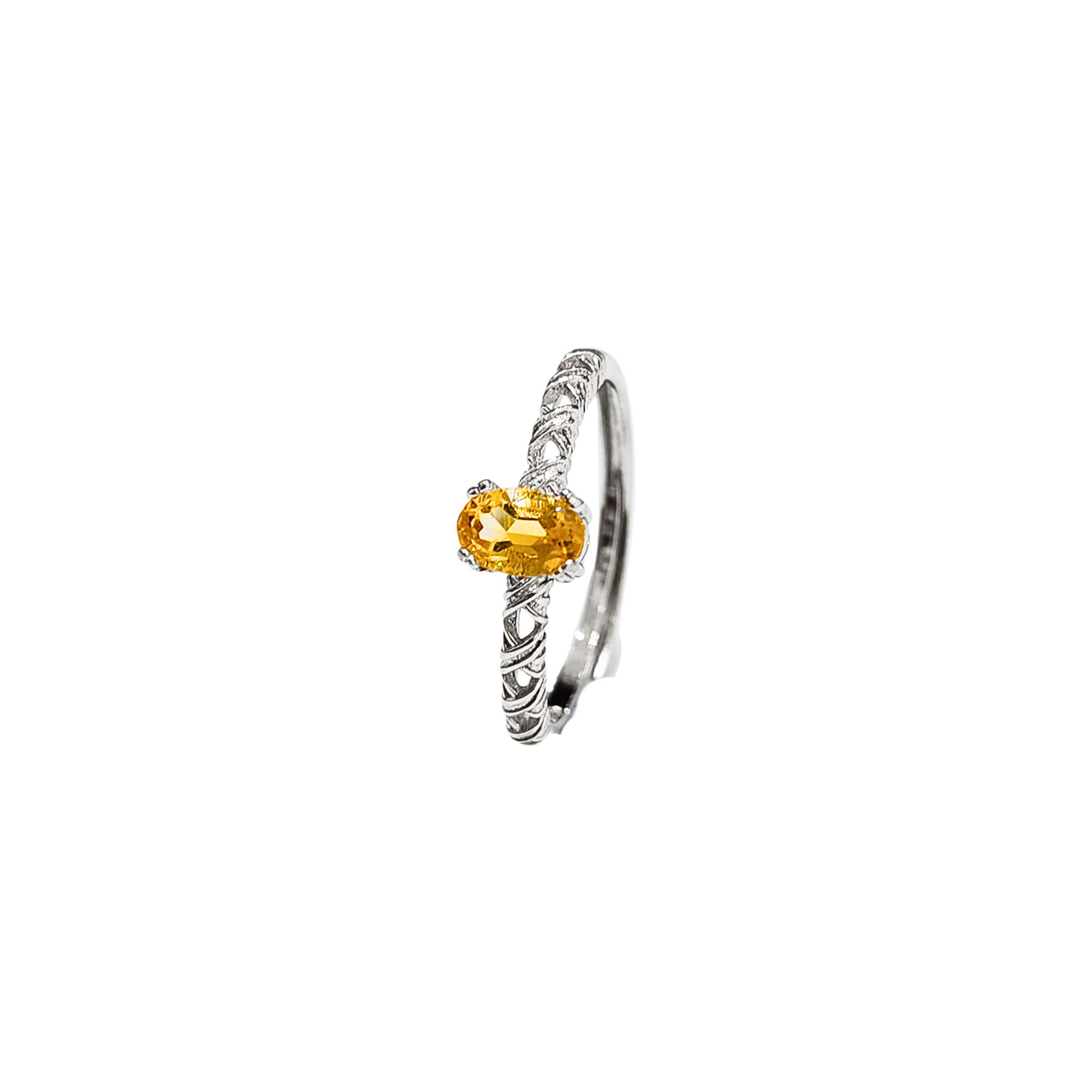 Oval Citrine and Round Zirconia Ring