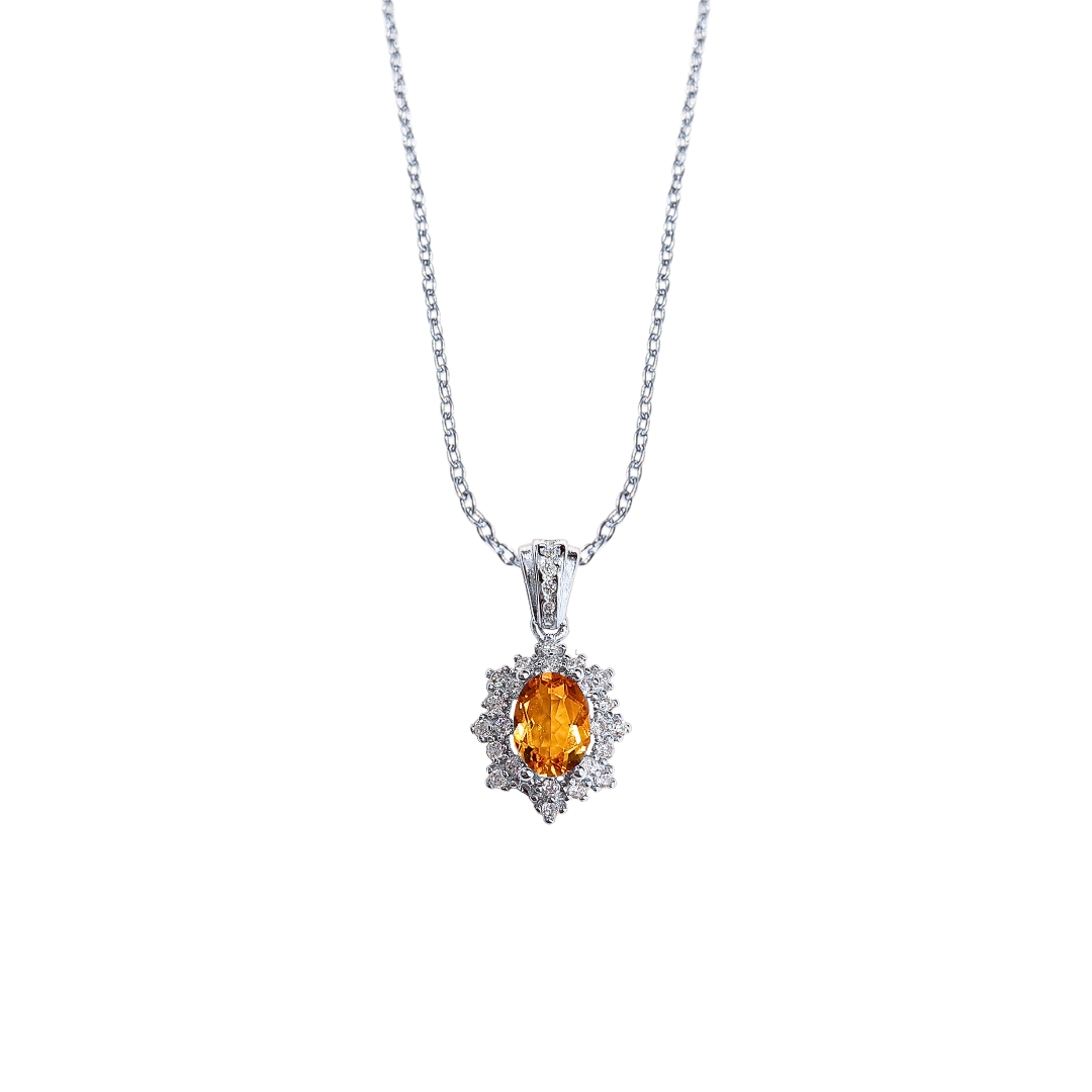 Oval citrine and round zirconia necklace