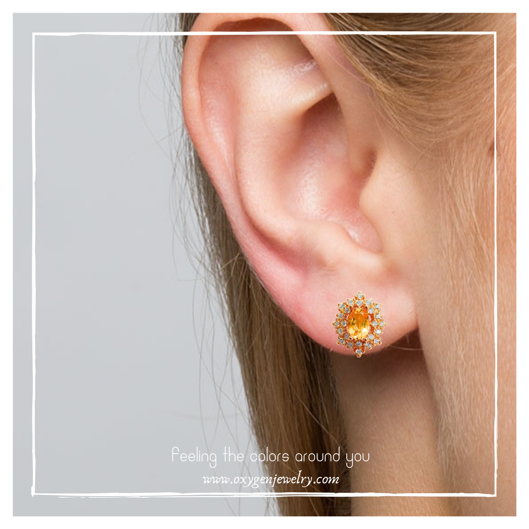 Round citrine stone earrings