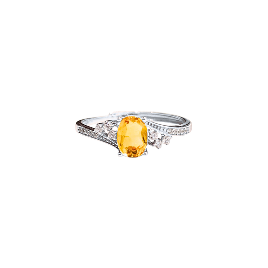 Oval Citrine and Round Zirconia Ring