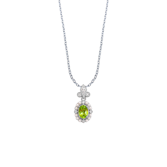 Oval Peridot and Round Zirconia Necklace