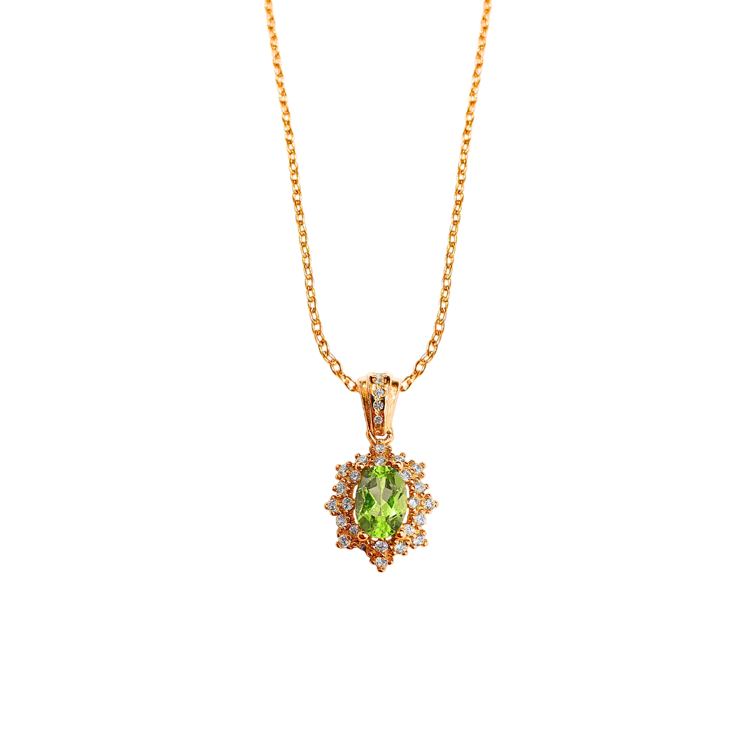 Oval Peridot and Round Zirconia Necklace