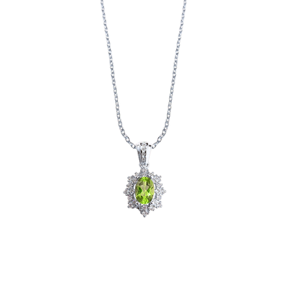 Oval Peridot and Round Zirconia Necklace