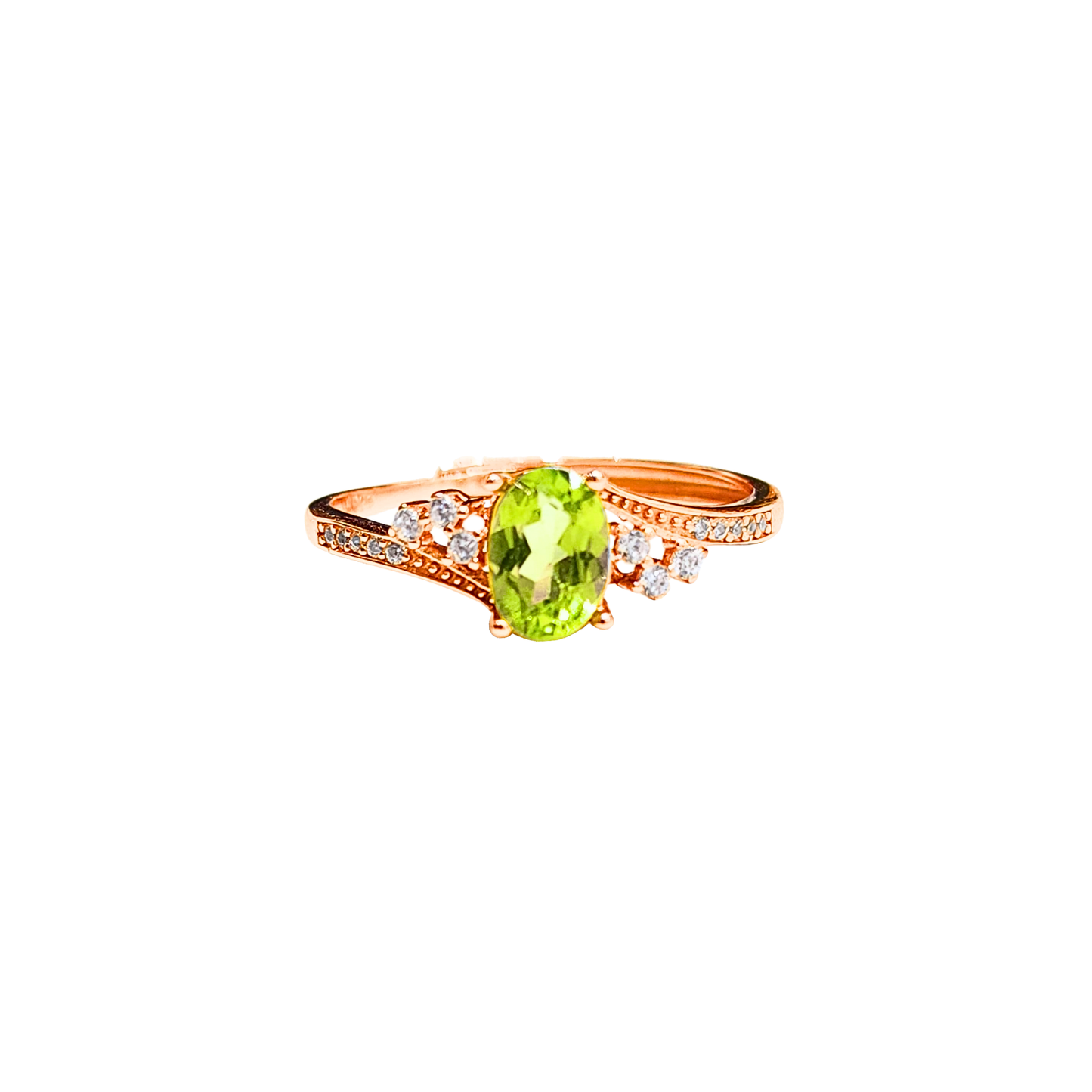 Oval Peridot and Round Zirconia Ring