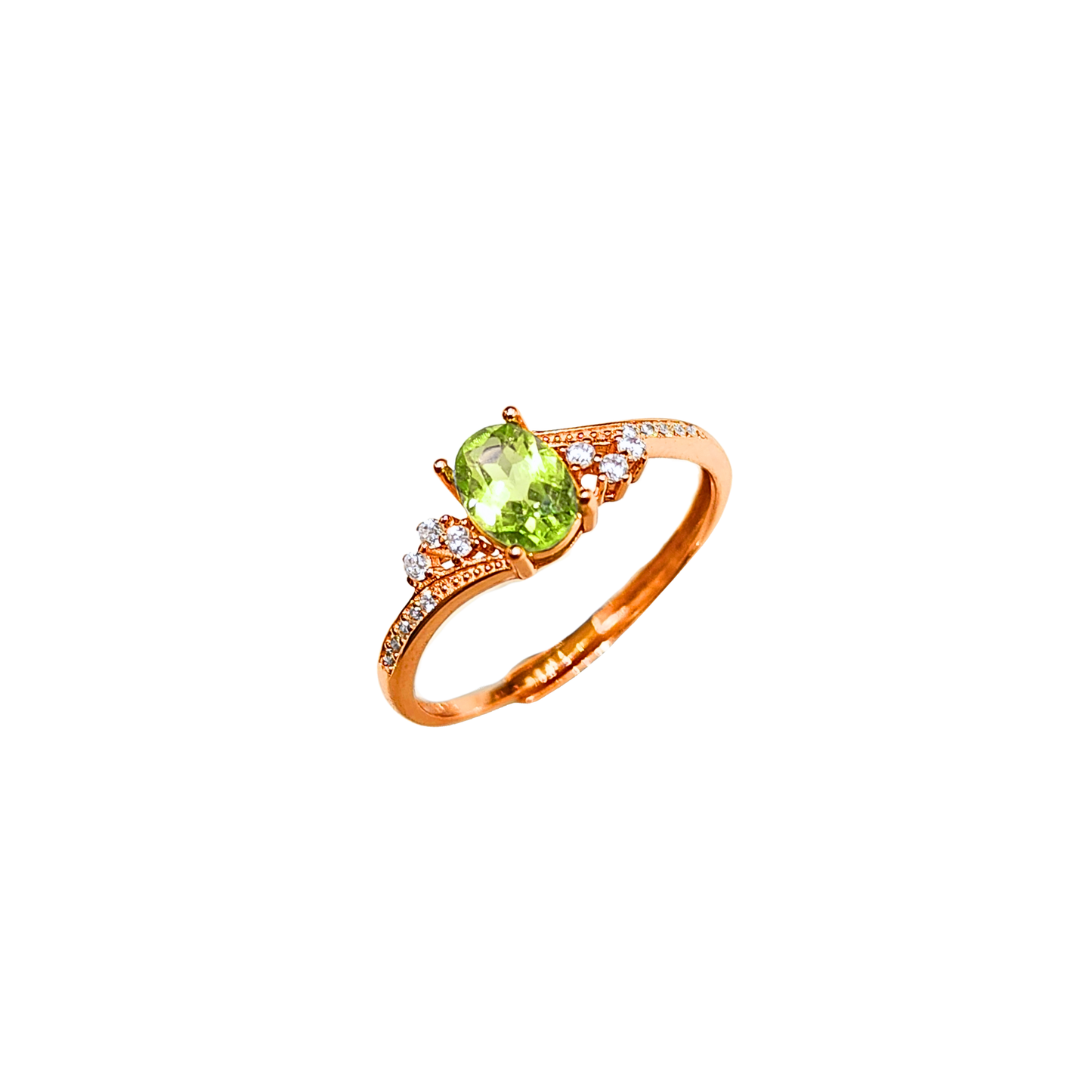 Oval Peridot and Round Zirconia Ring