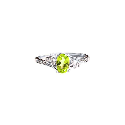 Oval Peridot and Round Zirconia Ring