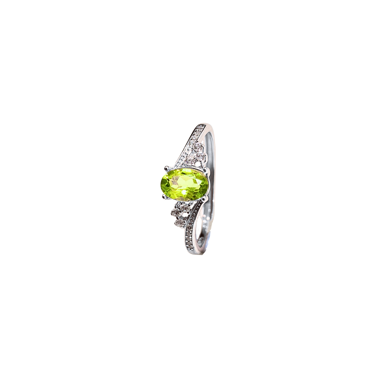 Oval Peridot and Round Zirconia Ring