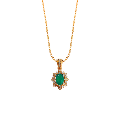 Oval Green Alexis and Round Zirconia Necklace