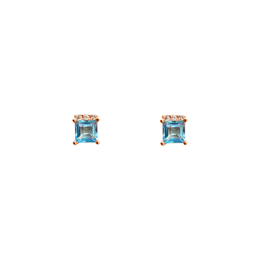 Square Stone Swiss Blue Topaz Stud Earrings