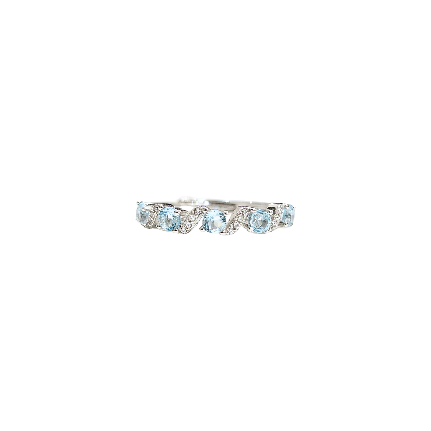 Oval Sky Blue Topaz Ring with Round Zirconia