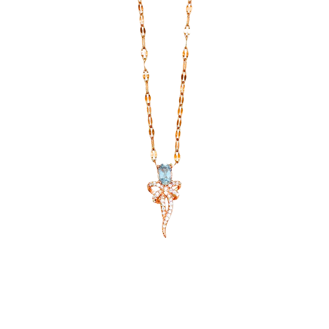 Ribbon Bow Sky Blue Topaz Bow Necklace