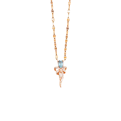 Ribbon Bow Sky Blue Topaz Bow Necklace