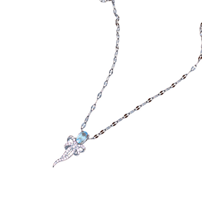 Ribbon Bow Sky Blue Topaz Bow Necklace