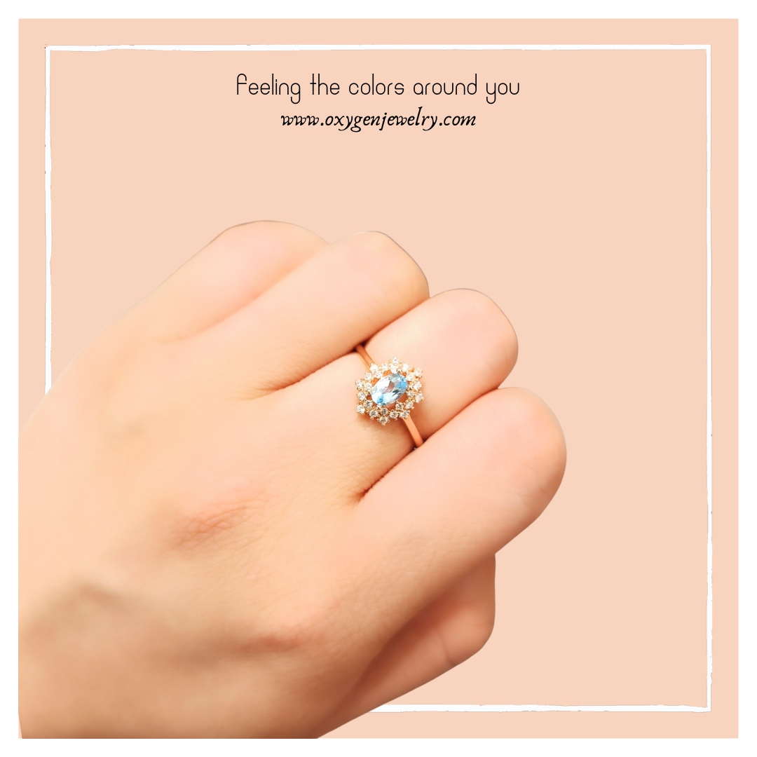 Lucky Clover sky blue topaz four-leaf clover ring