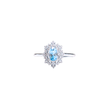 Lucky Clover sky blue topaz four-leaf clover ring