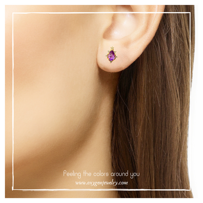 Amethyst Button Edge Stud Earrings