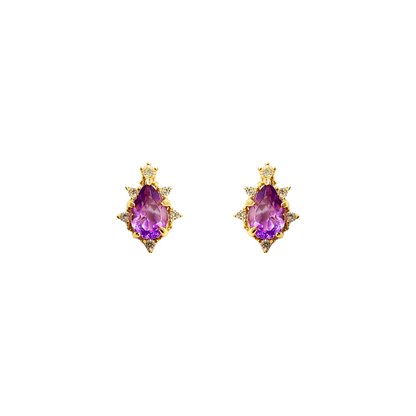 Amethyst Button Edge Stud Earrings