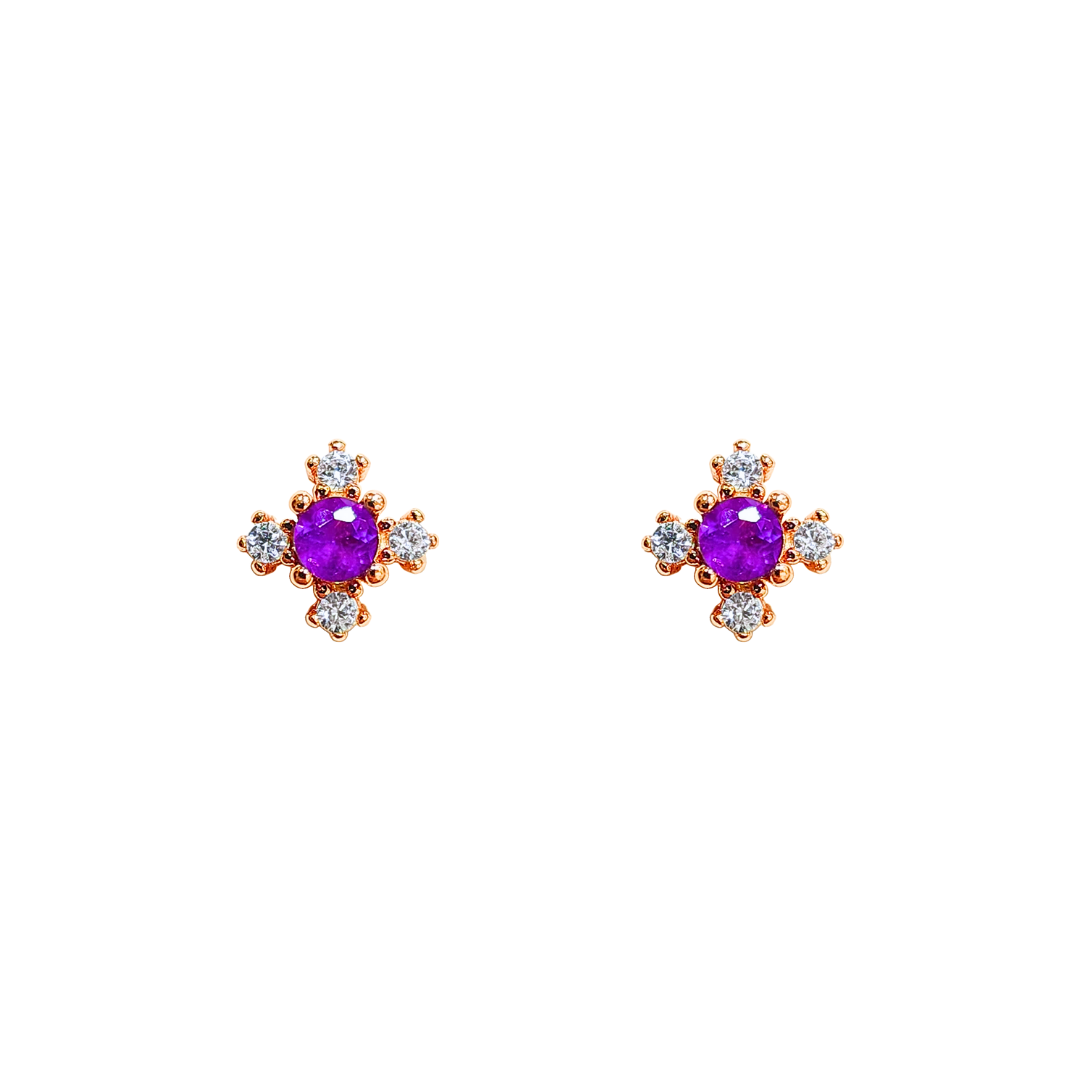 Amethyst Button Edge Stud Earrings