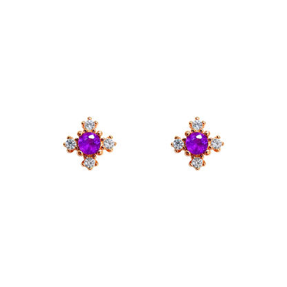 Amethyst Button Edge Stud Earrings