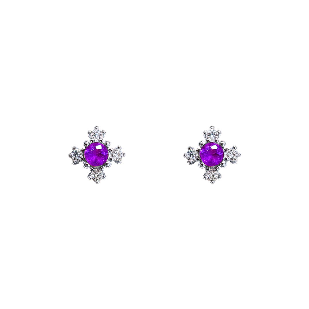 Amethyst Button Edge Stud Earrings