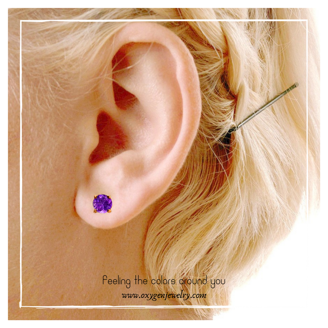 Amethyst Button Edge Stud Earrings