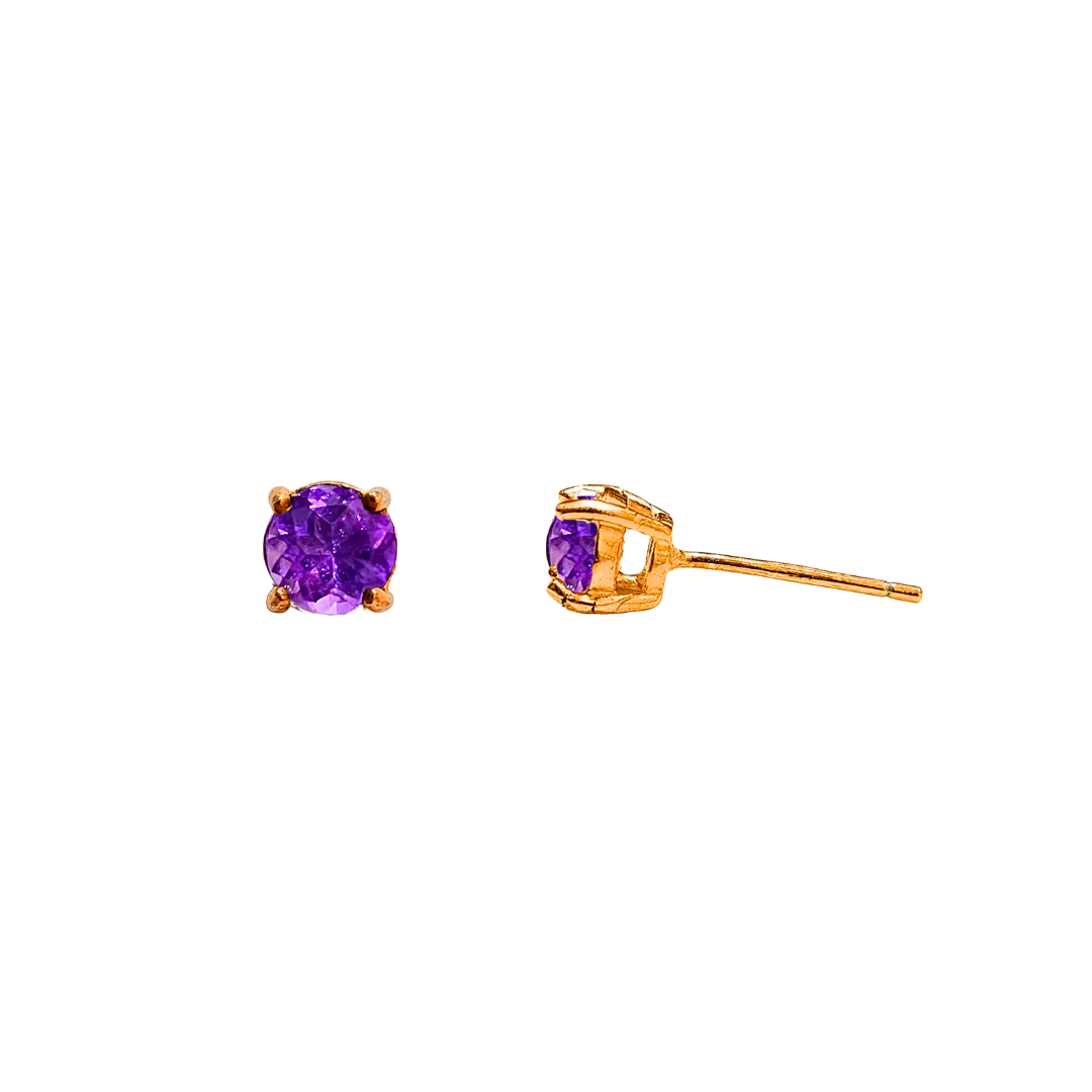 Amethyst Button Edge Stud Earrings