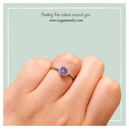 Oval Amethyst and Round Zirconia Ring